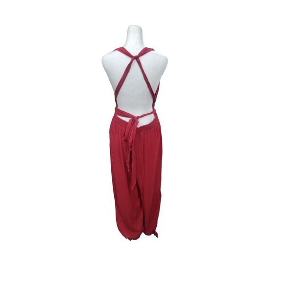 Lulus Lolinda Women's Convertible Halter Jumpsuit Size Large Red Open Back - Picture 10 of 12